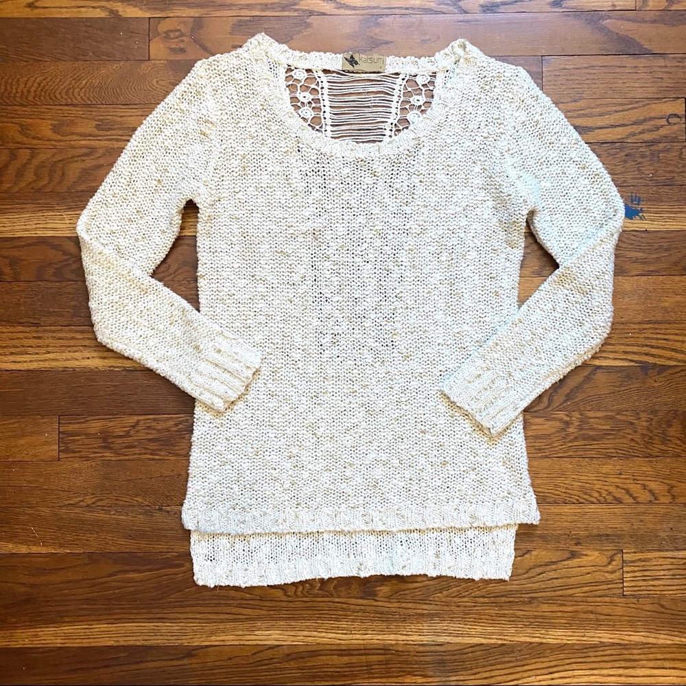 Katsumi open loose knit sweater with a lace back and gold thread size small